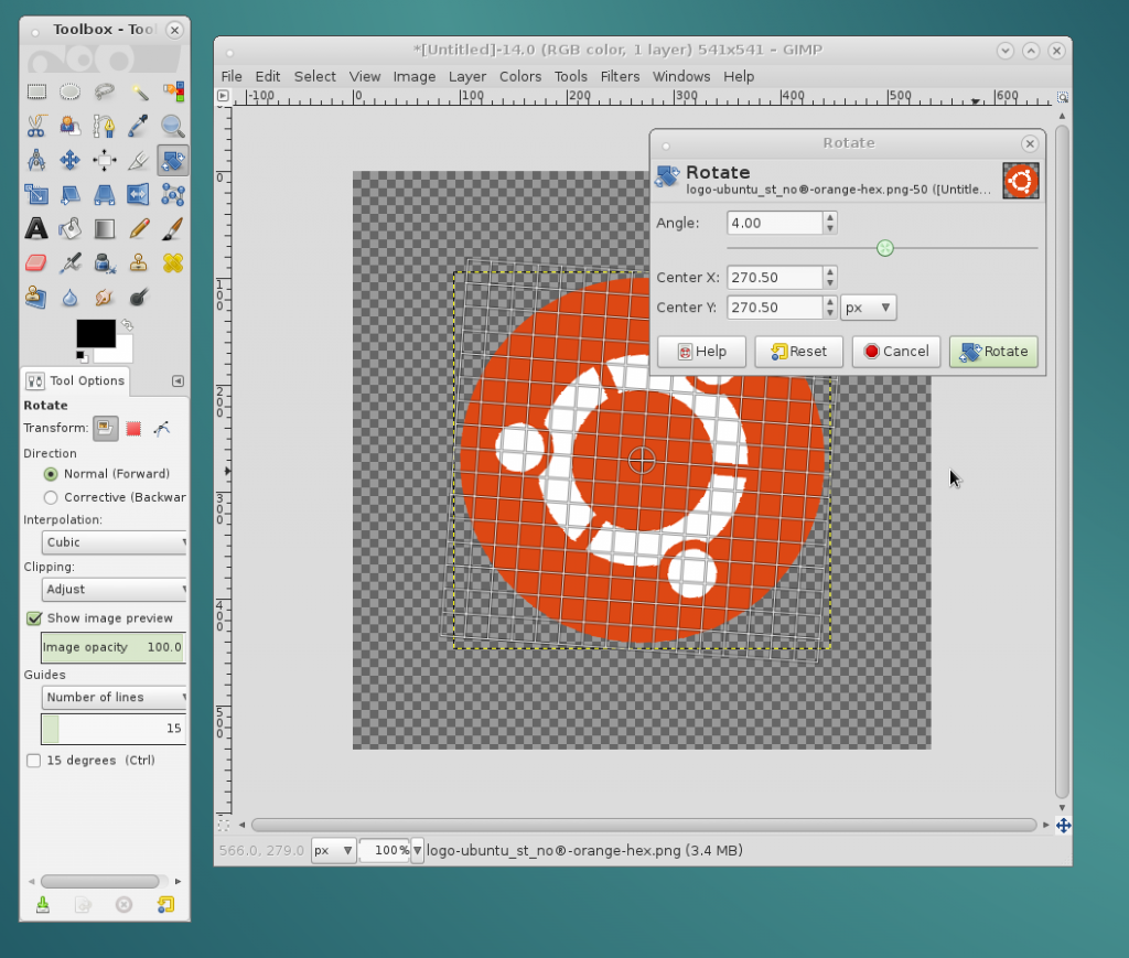 Rotate image in The GIMP